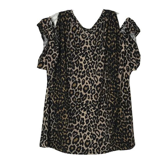 RACHEL Rachel Roy Cold Shoulder Animal Print Top Tan Black Size 0X - Picture 4 of 7